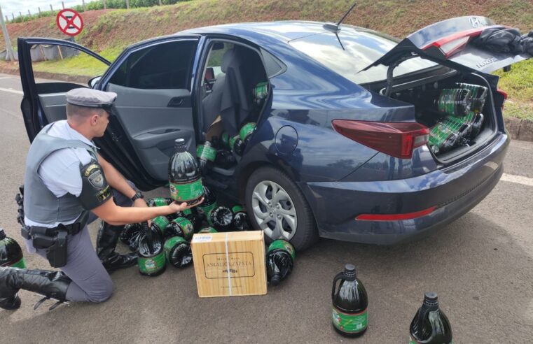 Homem é preso por descaminho após ser flagrado com centenas de galões de azeite sem nota fiscal em rodovia do interior de SP