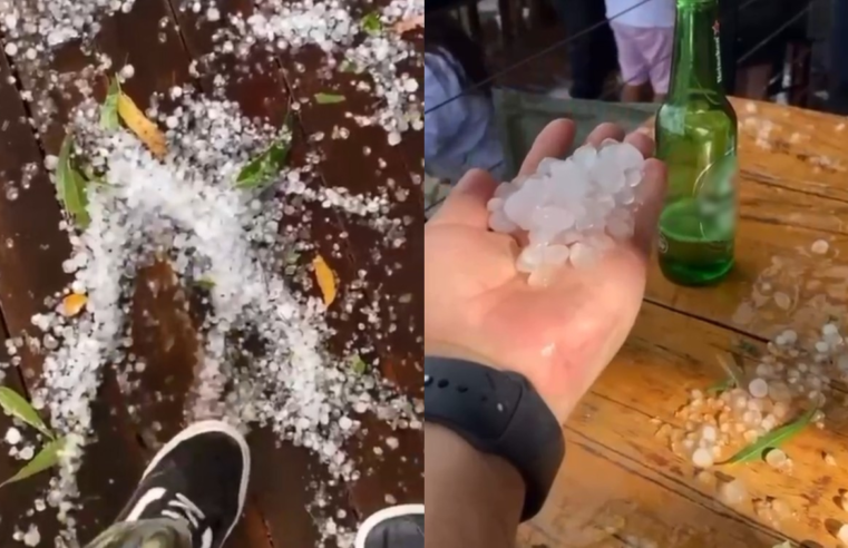 Chuva de granizo é registrada em ponto turístico de Pardinho