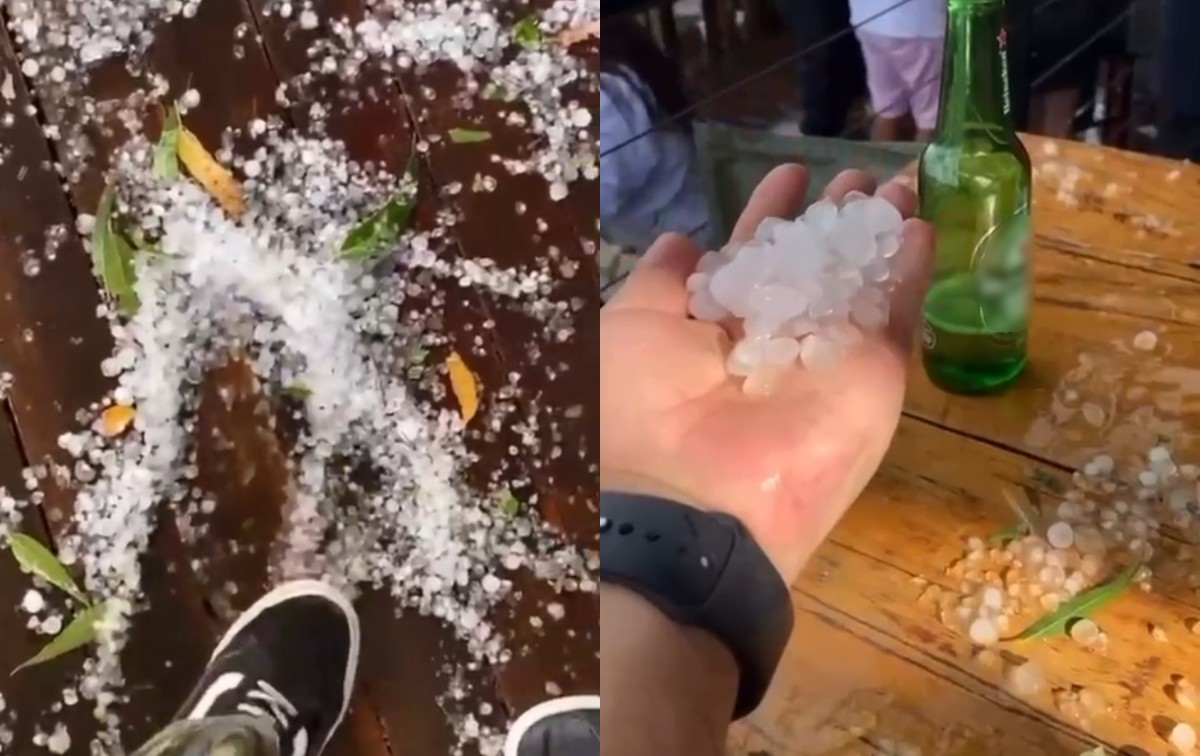 Chuva de granizo é registrada em ponto turístico de Pardinho