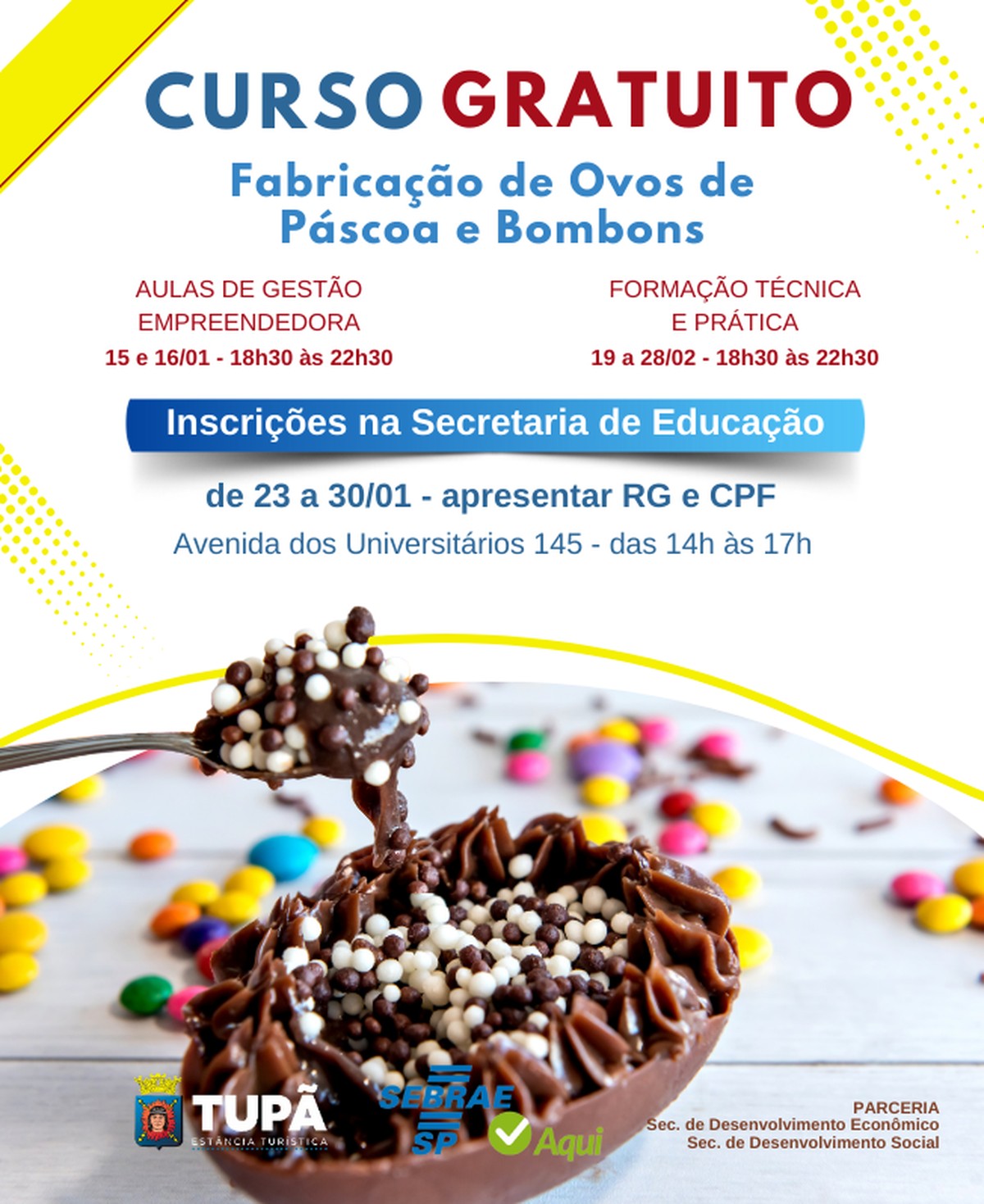 Prefeitura abrirá inscrições para o curso de Fabricação de Ovos de Páscoa e Bombons | Tupã é minha cidade