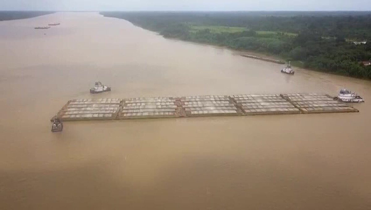 VÍDEO mostra comboio de 30 barcaças carregadas de soja cruzando o rio Madeira