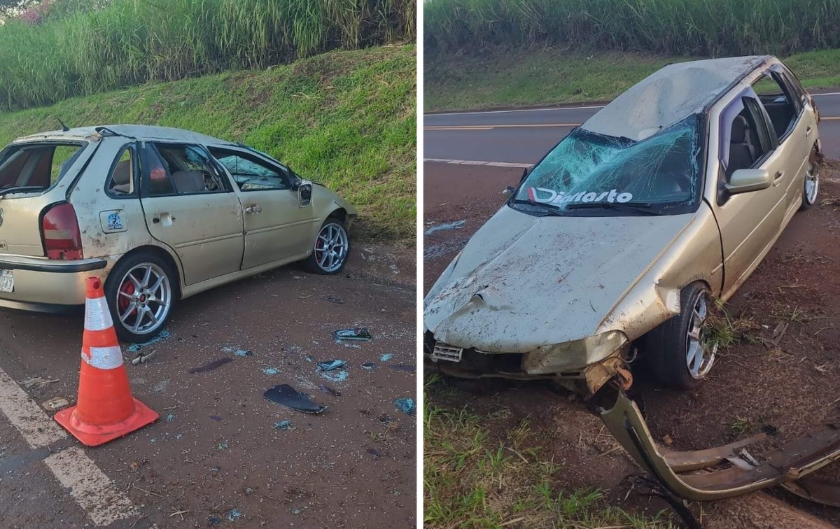 Carro com 6 pessoas capota após ser atingido por outro em rodovia