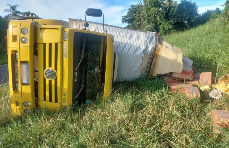 Carreta carregada com ovos tomba em rodovia no interior de SP