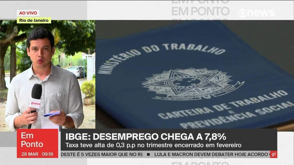 Desemprego sobe a 7,8% no trimestre terminado em fevereiro, diz IBGE