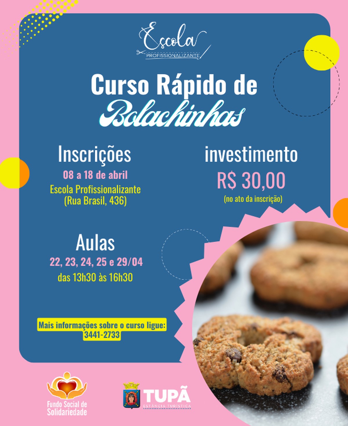 Abertas as inscrições para o curso rápido de fabricação de bolachinhas