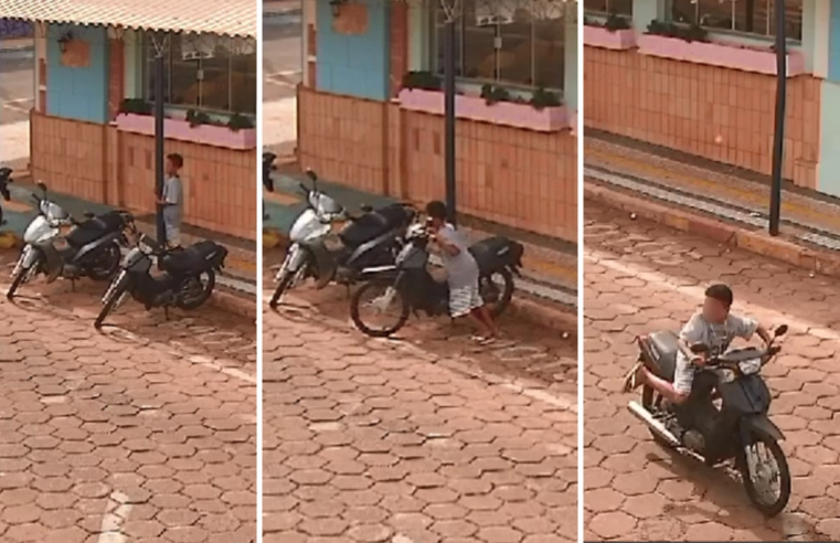 Câmera flagra menino de 12 anos furtando moto em Paraguaçu Paulista; vídeo