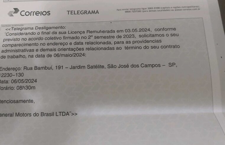 GM demite por telegrama trabalhadores da fábrica de São José dos Campos, no interior de São Paulo